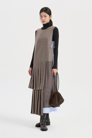 Mix Sleeveless Long Dress (brown)