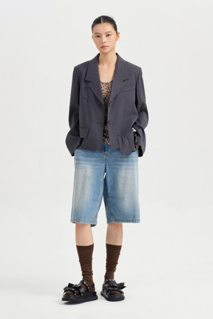 Rayon Poly Frill Hem Single Jacket (melange grey)