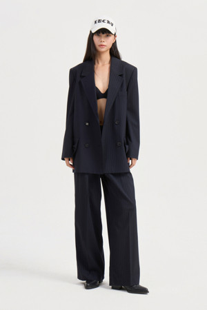 Stripe Solid Mix Double Jacket (dark navy)