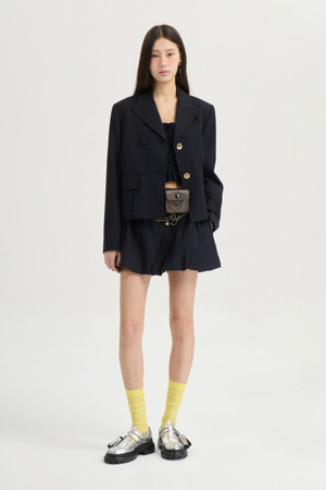 [Atelier] Wool Cotton Crop Jacket (dark navy)