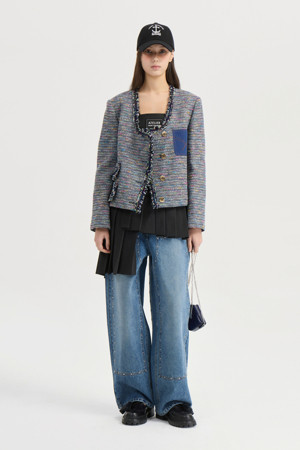 [Atelier] Denim Pocket U-Neck Tweed Jacket (multi color)