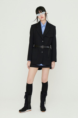 Back Slit Option Belt Single Jacket (black)