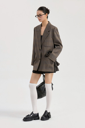 Frill Detail Check Single Jacket
