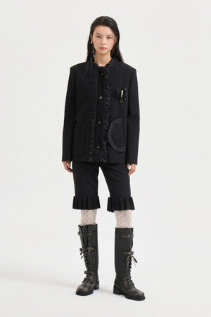 [Atelier] Round Neck Frill Tweed Jacket (black)