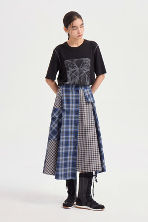 Front Open Check Mix Long Skirt (multi color)