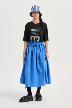 Shirring Banding Long Skirt (blue)
