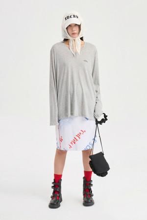 Print Jersey Banding Midi Skirt (white)