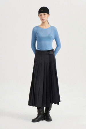 [Atelier] Check Solid Mix Long Pleats Skirt (grey)