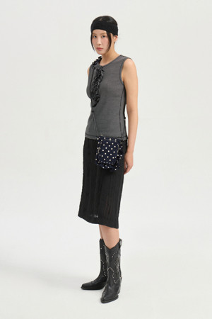 Lace Banding Midi Skirt (black)