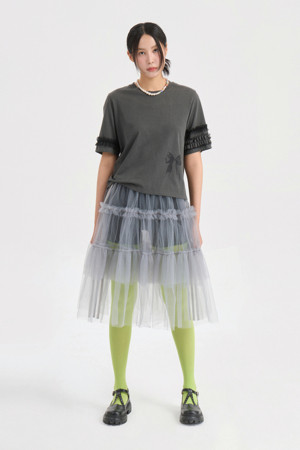 See-through Mesh Banding Skirt (dark grey)