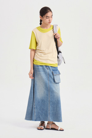 A Line Denim Long Skirt (blue)
