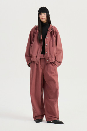 Color Washing Banding Denim Pants (pink)