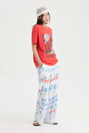 Side Coloring Print Banding Pants (white)