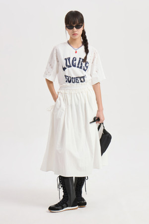 Eyelet Color Scheme Half Sleeve T-shirt (white)