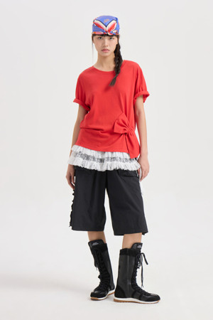 Ribbon Point Half Sleeve T-shirt (red)