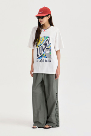 Print Point Loose Fit Half Sleeve T-shirt (white)