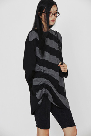 [Holiday Edition] Stripe Solid MIX Long Sleeve T-shirts (dark grey)