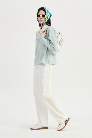 Embroidered Point Collar Long-sleeved T-shirt (mint)