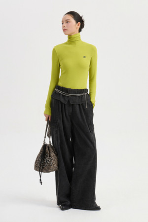 Ribbed Turtle Neck Long Sleeve T-shirt (lime)