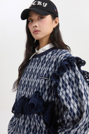 Frill Point Argyle Sweat T-shirt (navy)