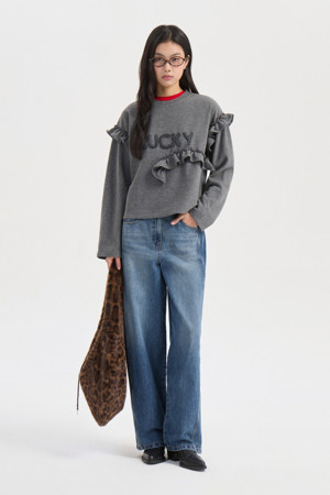 Crochet Embroidery Point Long Sleeve T-shirt (melange grey)