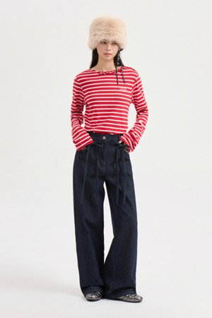 [Atelier] Frill Point Stripe Long Sleeve T-shirt (red)