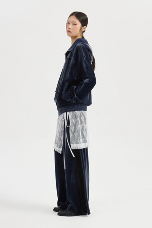 Hood Velvet Zip up Jumper (blue)