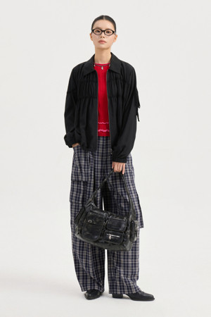 Collar Sheer Zip Up Jumper (black)