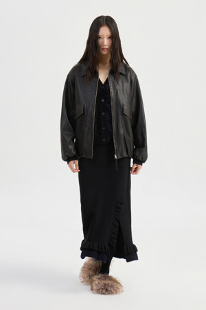 Washing Fake Leather Collar Jumper (dark brown)