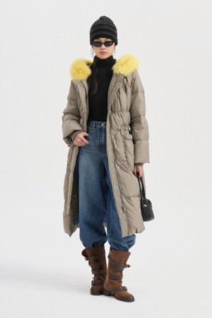 Fox Fur Hood Gooes Down Coat (light khaki)