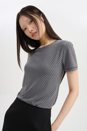Chouetties by LUCKY CHOUETTE_Dot Pattern Half Sleeve T-shirt (melange grey)