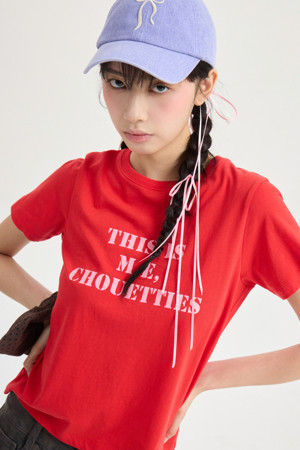 Chouetties by LUCKY CHOUETTE_Lettering Slim Fit Half Sleeve T-shirt (red)