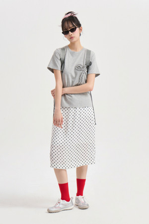 Chouetties by LUCKY CHOUETTE_Ribbon Point Half Sleeve T-shirt (melange grey)