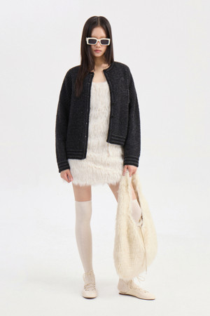 Chouetties by LUCKY CHOUETTE_Unbalance Stripe Knit Cardigan (black)