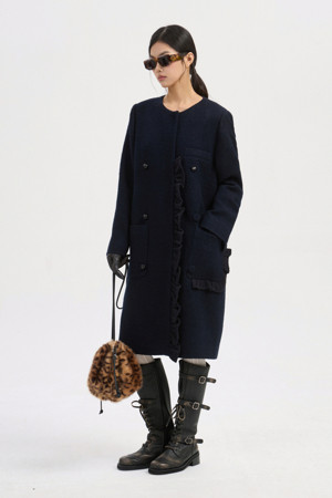Center Frill Round Neck Coat (dark navy)