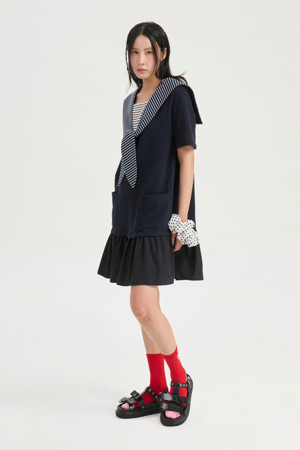 Stripe Sailor Collar Mini Dress (multi color)