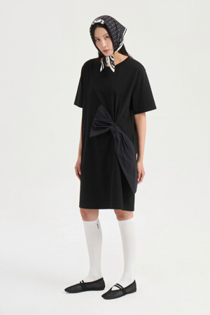 Ribbon Point Jersey Dress (black)