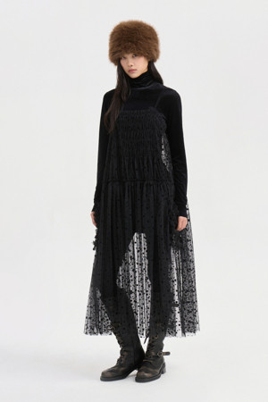 Dot Flocking Slip Dress (black)