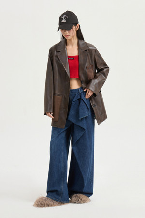 Fake Leather Single Jacket (brown)