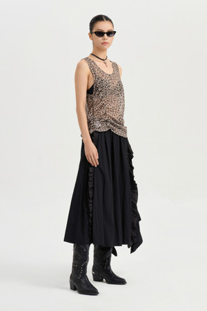 Frill Point Back Banding Long Skirt (black)