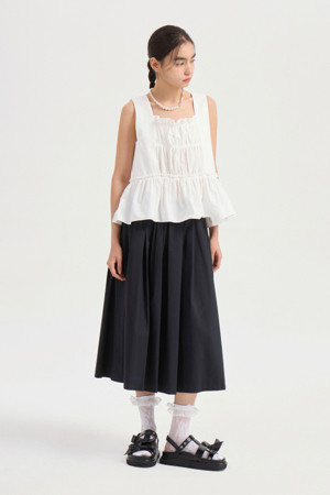Pleats Banding Long Skirt (dark navy)