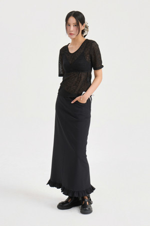 [Re-Order] Frill Hem Long Skirt (dark navy)