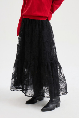 [Atelier] Lace Banding Long Skirt (black)