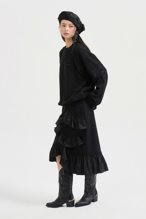 MARGARIN FINGERS] [25SP] LACE RUFFLE SKIRT (SKY)