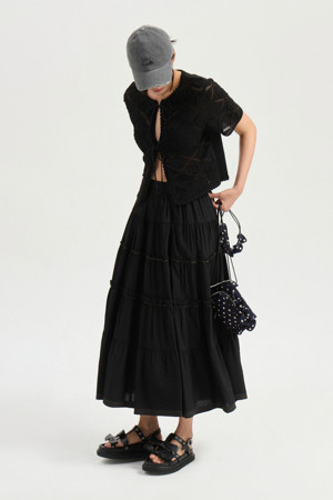 Shirring Back Banding Long Skirt (black)