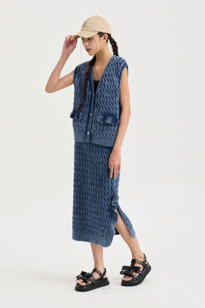 Washed Cable Knit Skirt (navy)