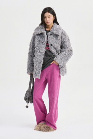 Fake Wool Collar Fur Jumper (light grey)