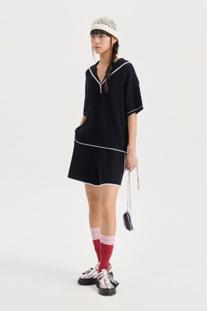 Color Piping Knit Shorts (dark navy)