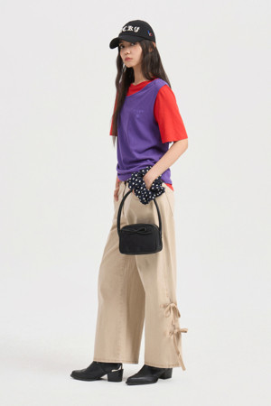 Side Ribbon Wide Denim Pants (beige)