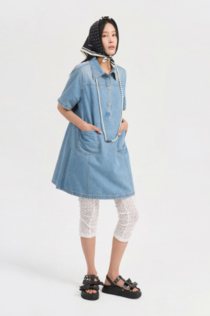 Collar Denim Mini Dress (blue)